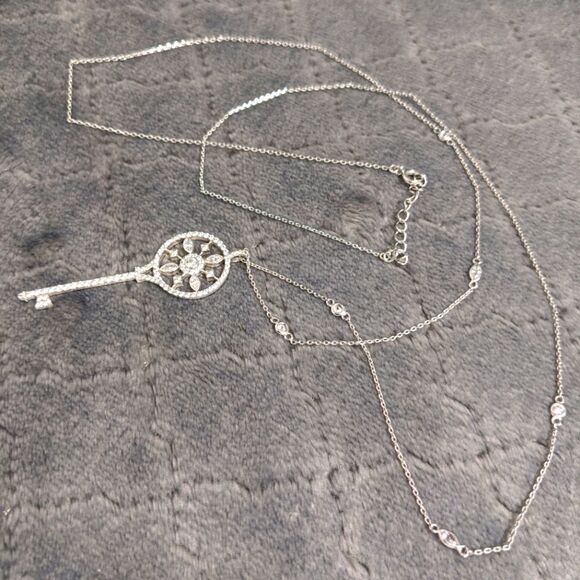 Beautiful Clear Crystal Key Pendant/Necklace Rhodium Plated by Nordstrom - Picture 1 of 15